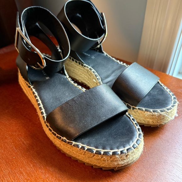 Zara Black Espadrille Leather Sandals with Ankle Strap - Picture 2 of 9